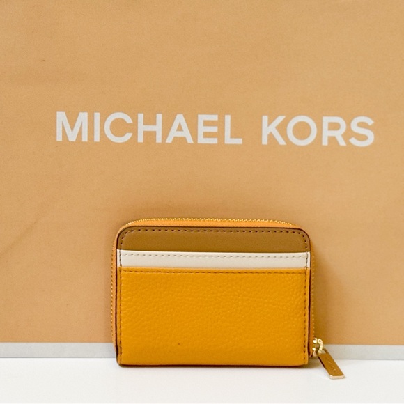 Michael Kors Jet Set Travel Card Case Wallet Colorblock Golden Rod Multi - Picture 2 of 9